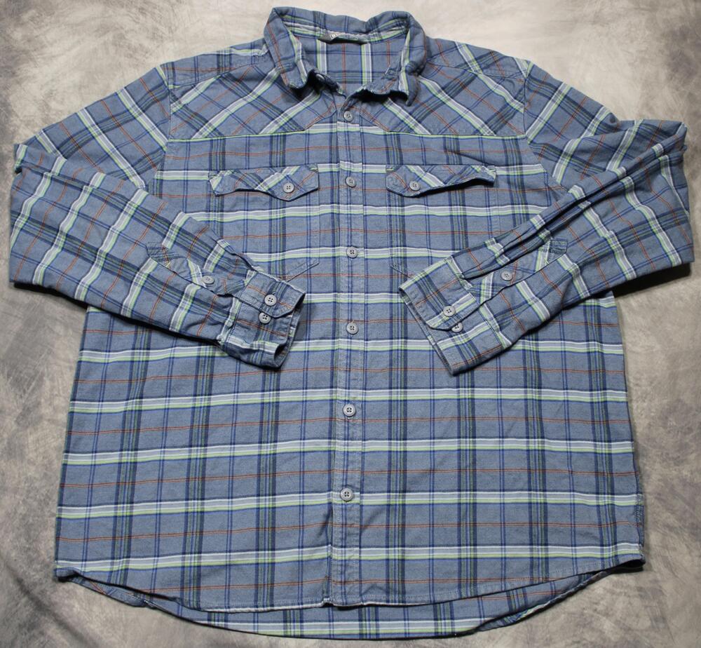 Stio Shirt Mens 2XL Blue Plaid Organic Cotton Long Sleeve Button Front Casual